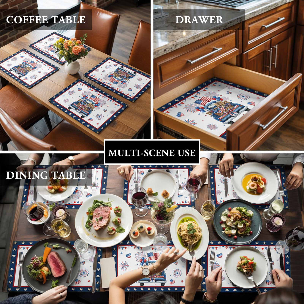 Table Placemats Set of 4,250th Anniversary Retro Truck Non-Slip Kitchen Dining Tables Place Mat,Independence Day Patriotic Washable Table Mats for Home Dinner Holiday Party Banquet