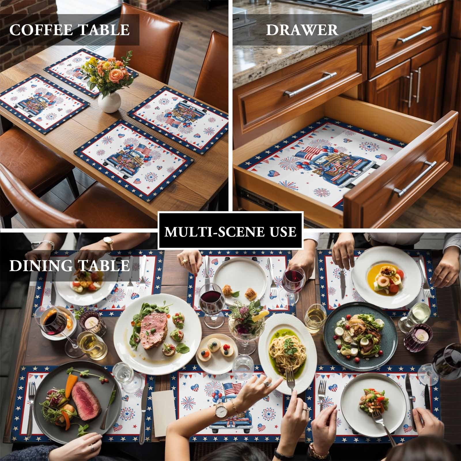 Table Placemats Set of 4,250th Anniversary Retro Truck Non-Slip Kitchen Dining Tables Place Mat,Independence Day Patriotic Washable Table Mats for Home Dinner Holiday Party Banquet