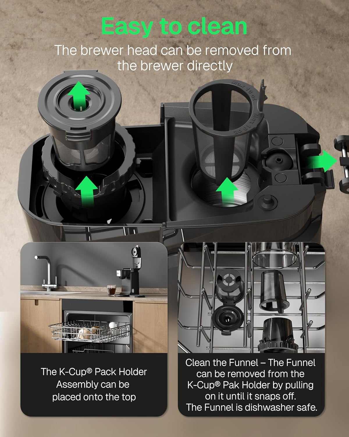 HBN Single Serve Coffee Maker for K-Cups,Compact K Cup Pod Brewer Coffee Machine, 10oz Removable Reservoir Fast Brewing for Coffee, Tea, Hot Cocoa, Black