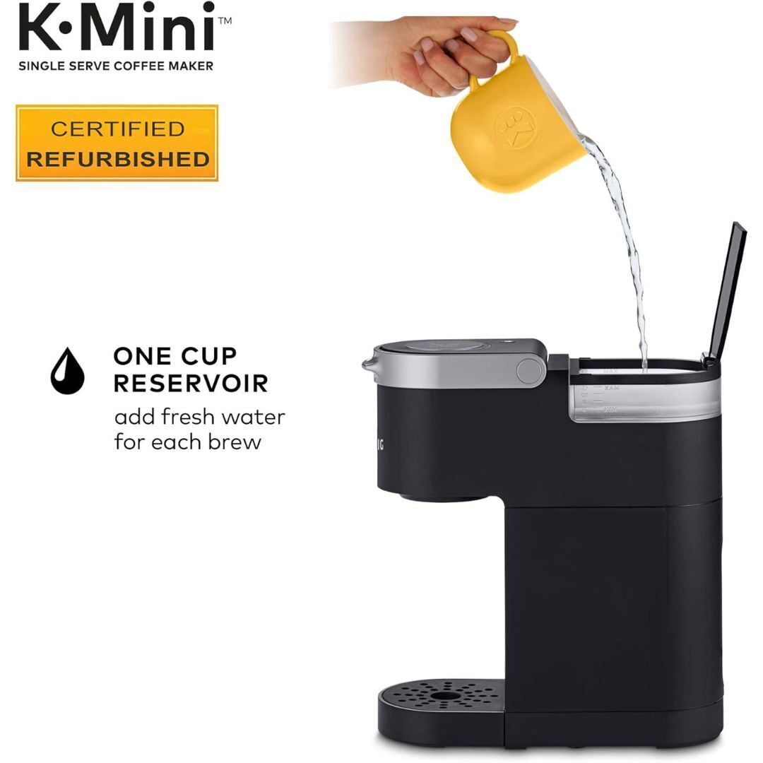 Restored Keurig K-Mini Single Serve Coffee Maker with 6-12Oz Cup Sizes, Quick Brewing, and Removable Drip Tray, Black (Refurbished)