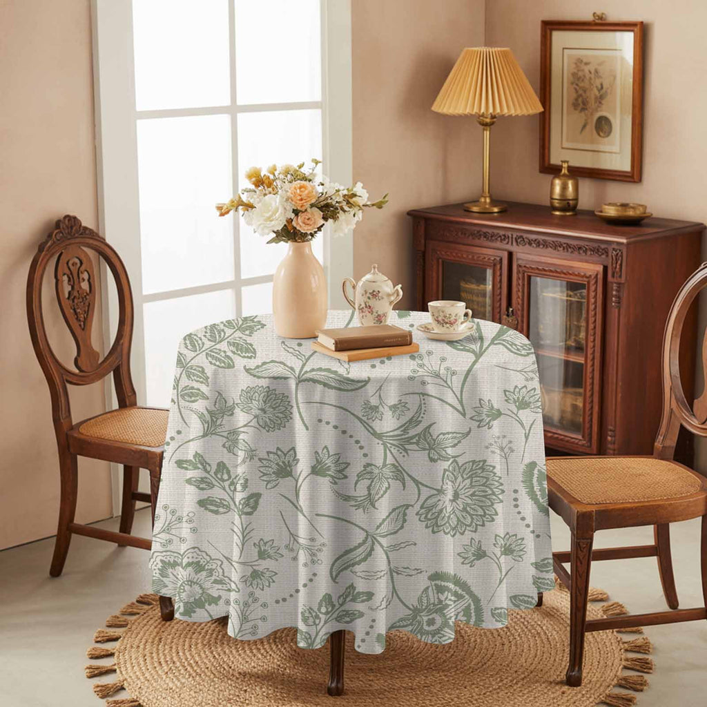 Farmhouse Sage Green Floral Round Tablecloth 54 inches Linen Boho Paisley Flower Rustic Waterproof Oil-Proof Table Cloth Round Table Cover for Holiday Party Picnic Dinner Decor Indoor and Outdoor Use