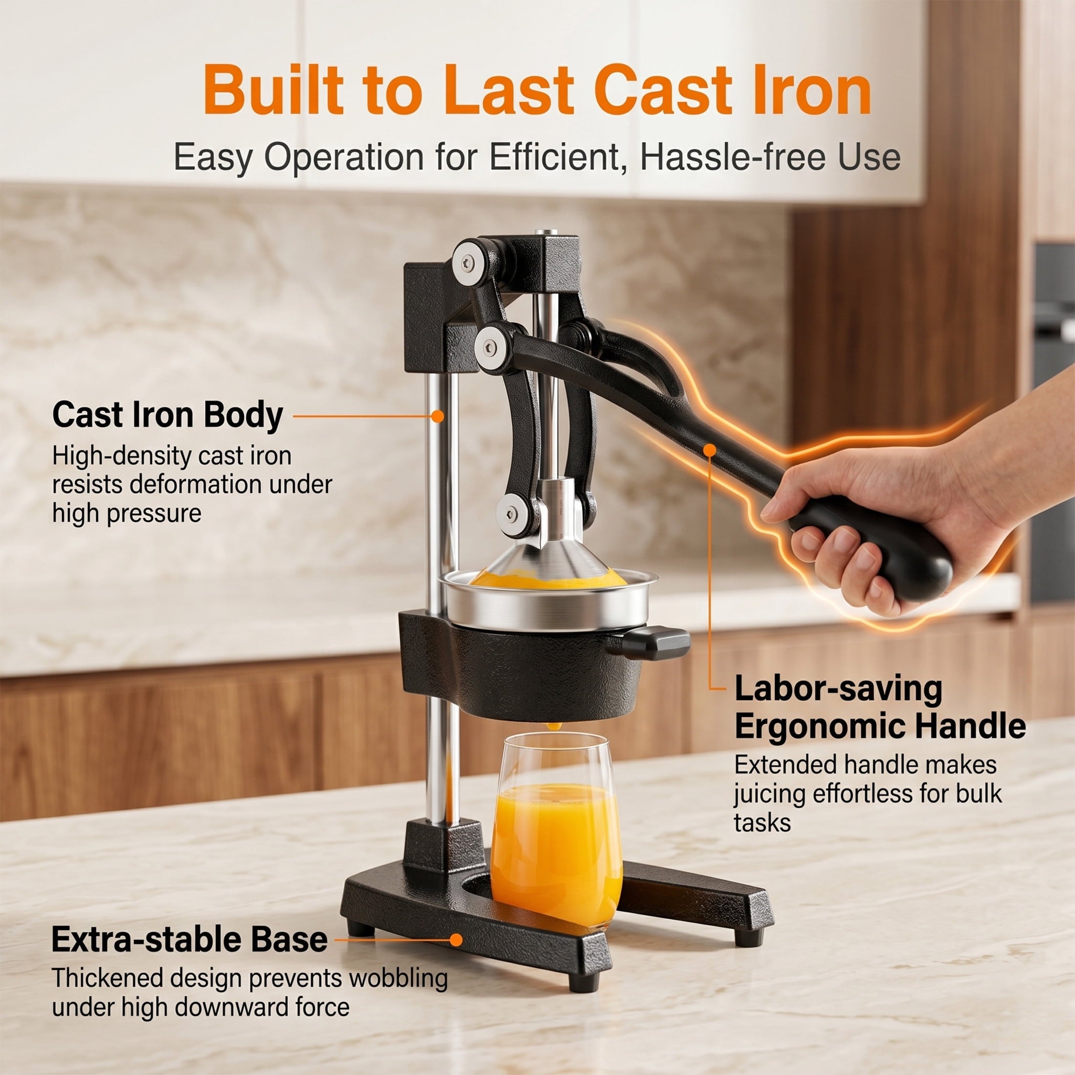M Buder Manual Juicer, 304 Stainless Steel Hand Juicer Squeezer Easy Juicing, Fruit Squeezer Ergonomic & Easy to Clean Manual Citrus Juicer, Black