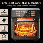 Bluebow 12QT Air Fryer Toaster Oven, 12-in-1 Multi-functional Color Touchscreen with Easy-view Windows, Less Oil Healthy Cooking for Home Kitchen Use