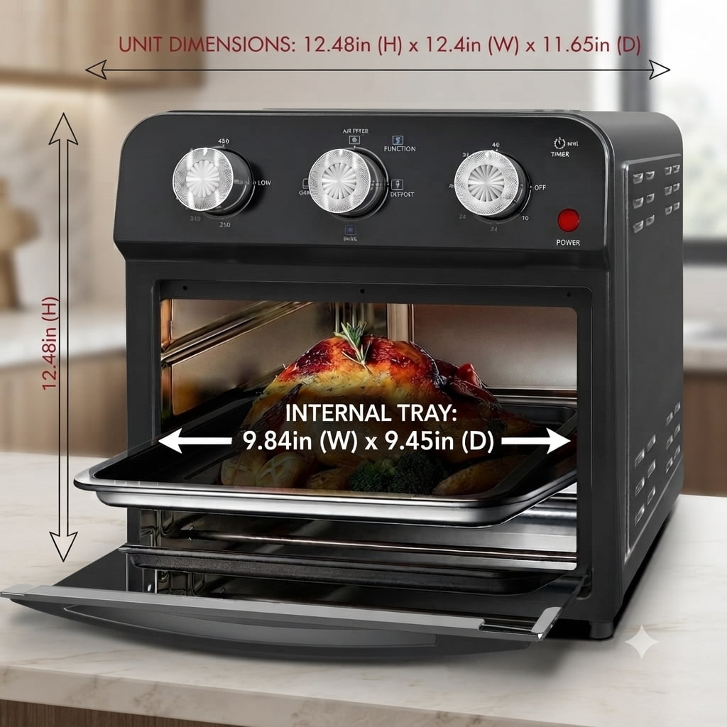 Plum Chef 13-Quart Compact Air Fryer Toaster Oven, 2-Layer Efficient Cooking, Space-Saving Countertop Oven for Dorms, Apartments & Small Families, 1300W, Black