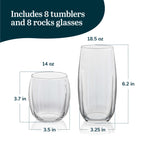 Libbey Samba Tumbler and Rocks Glasses Set of 16, All Purpose Everyday Drinking Glasses Set, Dishwasher Safe Kitchen Glassware Set for Holidays Events