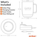 Ember Temperature Control Smart Mug 2, 14 oz, Black, Up To 1.5-hr Battery Life - App Controlled Heated Coffee/Tea Mug - Improved Design