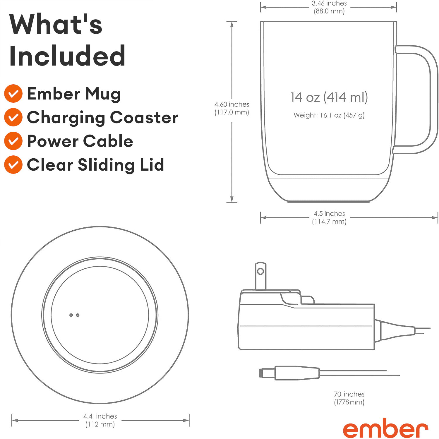 Ember Temperature Control Smart Mug 2, 14 oz, Black, Up To 1.5-hr Battery Life - App Controlled Heated Coffee/Tea Mug - Improved Design