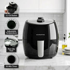 OVENTE Compact Air Fryer for Healthy and Oilless Cooking, 3.2 Qt Nonstick & Dishwasher Safe Basket, 1300W Electric Cooker w/ Adjustable Temperature Control, 30Min Timer & Auto Shutoff, FAM11320B