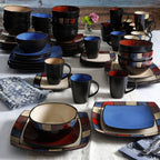 Gibson Home Soho Lounge Square Stoneware 16 Piece Dinnerware Set, Blue