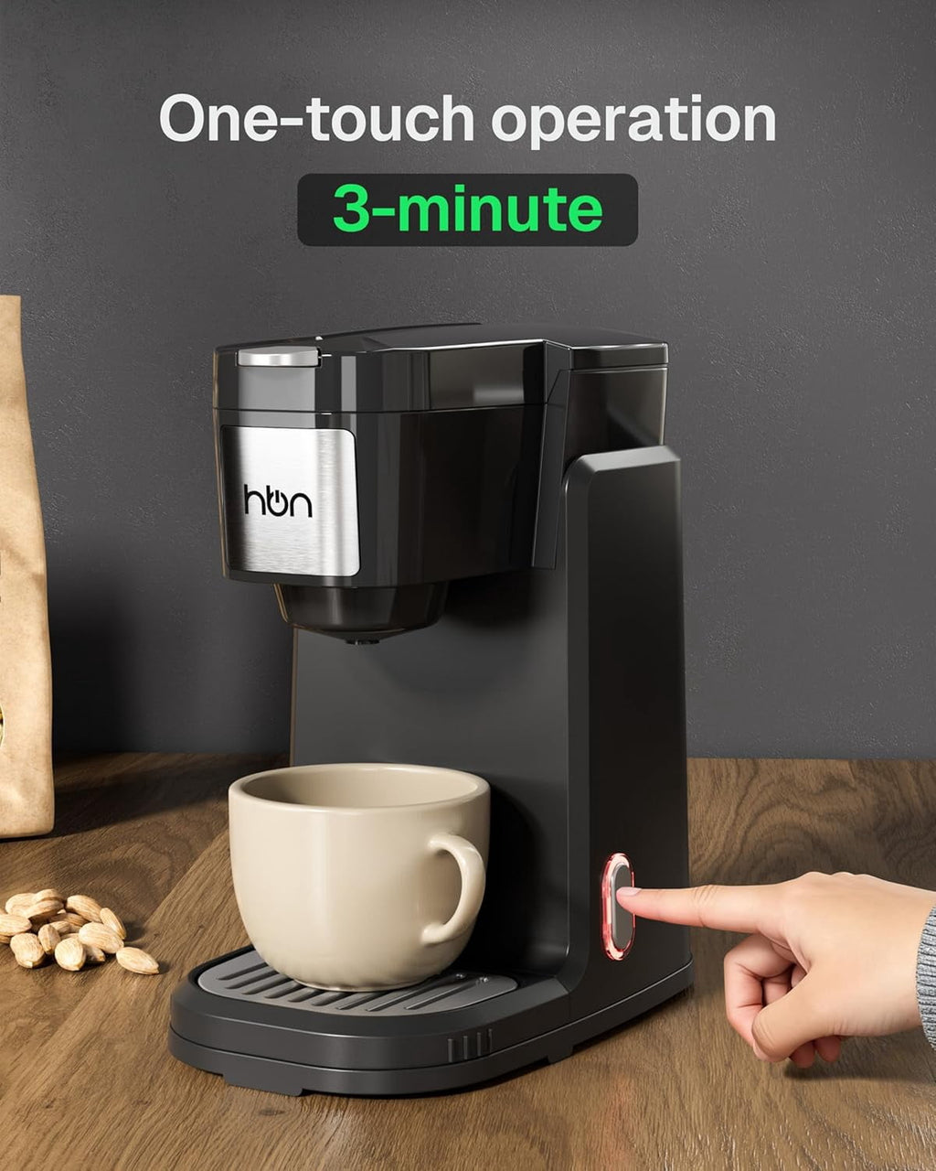HBN Single Serve Coffee Maker for K-Cups,Compact K Cup Pod Brewer Coffee Machine, 10oz Removable Reservoir Fast Brewing for Coffee, Tea, Hot Cocoa, Black