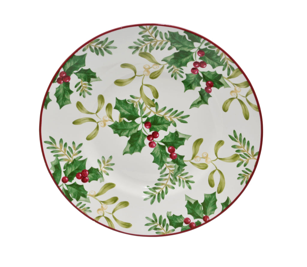 222 Fifth Christmas Foliage Porcelain Dinnerware Set, 12-Piece, Green and White