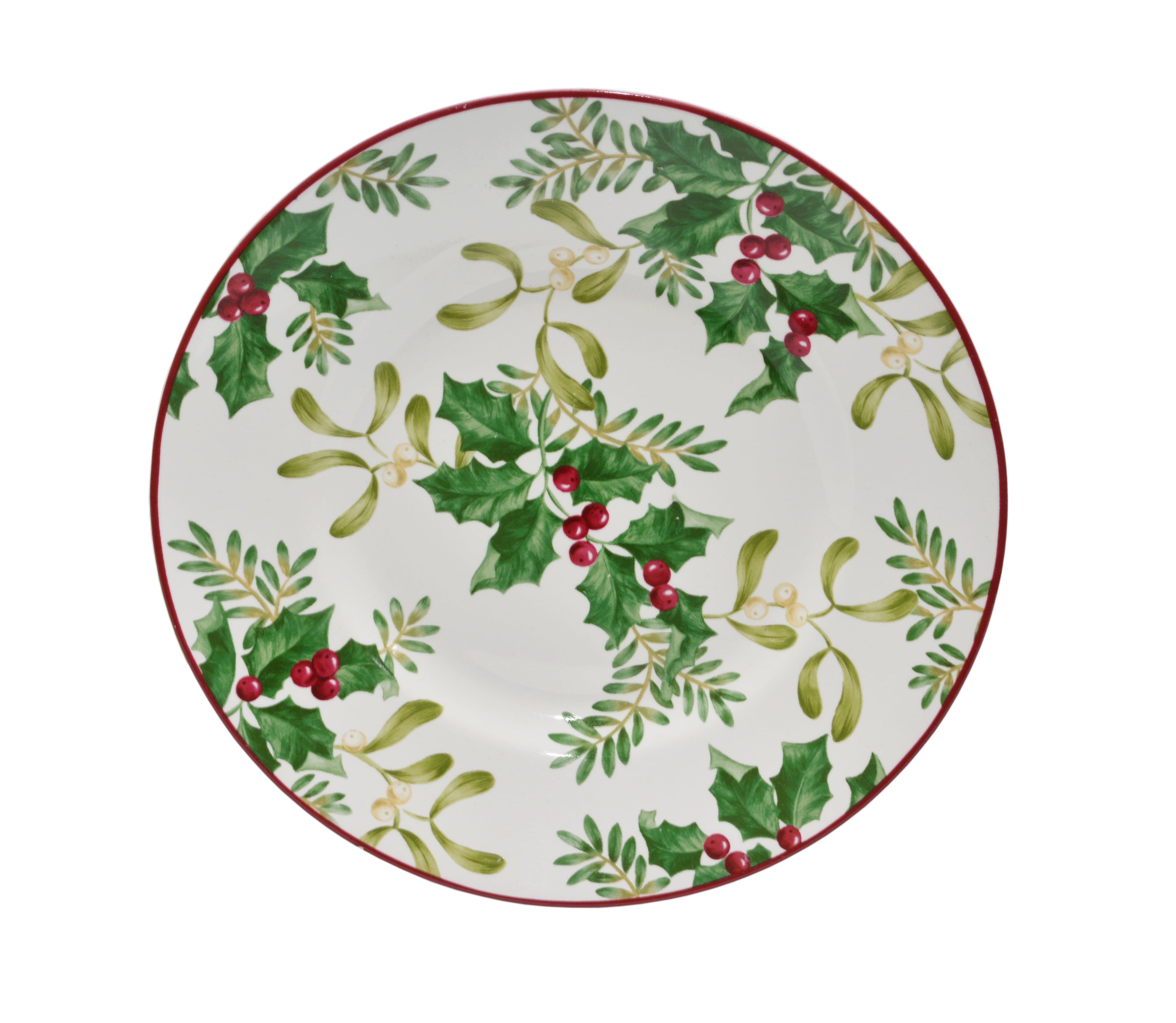222 Fifth Christmas Foliage Porcelain Dinnerware Set, 12-Piece, Green and White