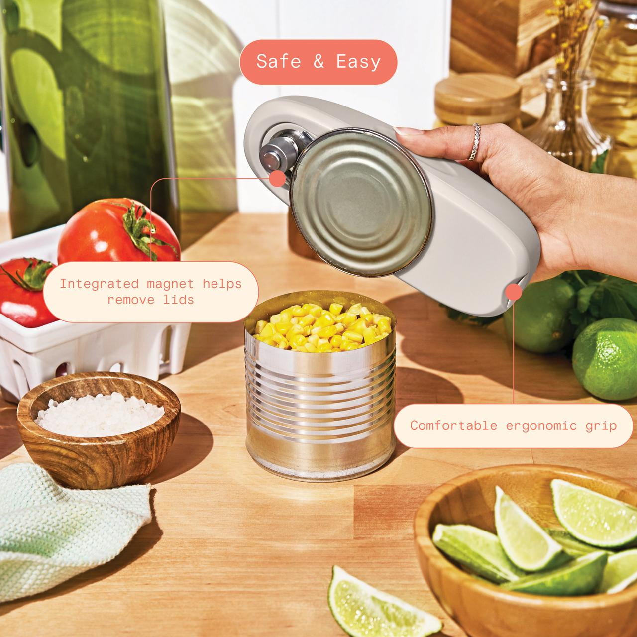 Beautiful Hands-Free Battery Operated Electric Can Opener, Porcini Taupe by Drew Barrymore
