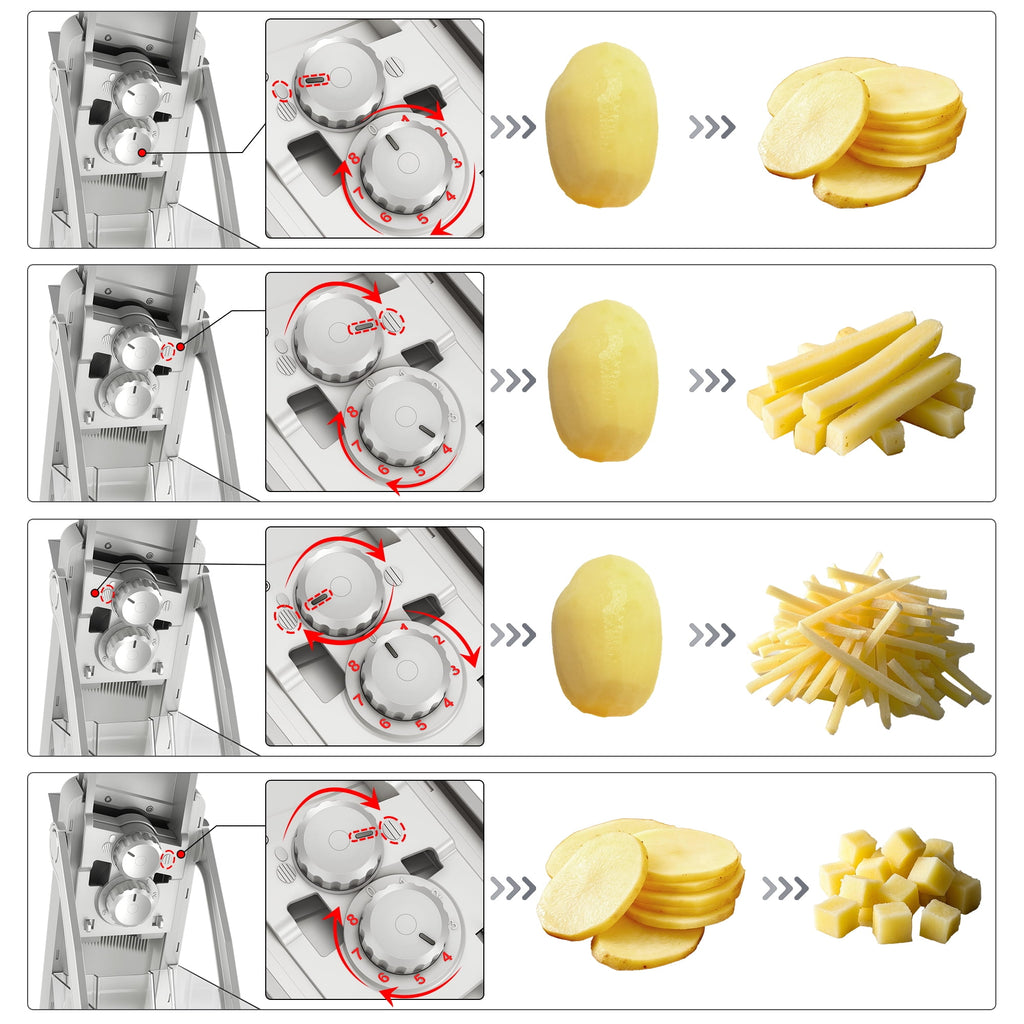 ONCE FOR ALL 5-in-1 Vegetable Slicer with Container - Adjustable Mandoline Chopper, Slicer, Dicer, Grater for Kitchen, Stainless Steel with 0.1-8mm Thickness & Dishwasher Safe Food Prep Tool