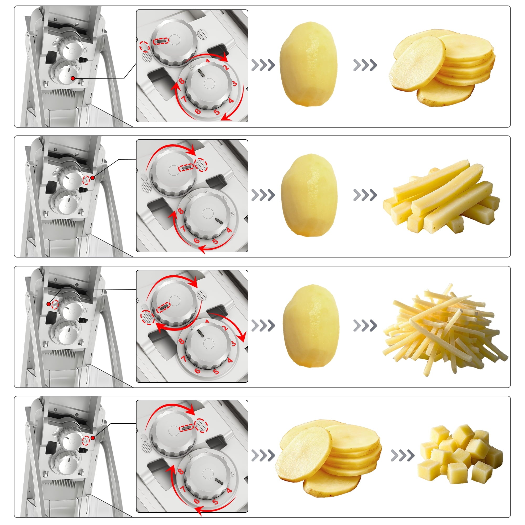 ONCE FOR ALL 5-in-1 Vegetable Slicer with Container - Adjustable Mandoline Chopper, Slicer, Dicer, Grater for Kitchen, Stainless Steel with 0.1-8mm Thickness & Dishwasher Safe Food Prep Tool