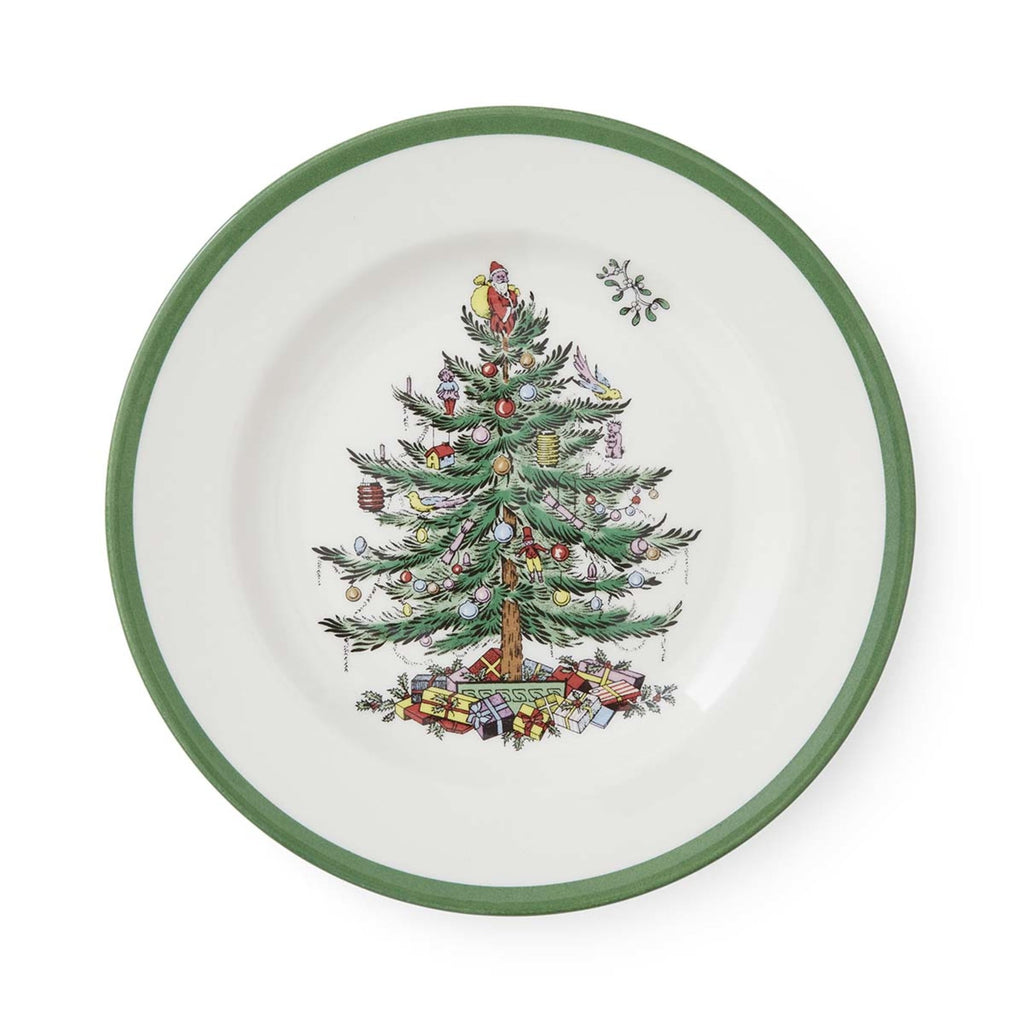 Spode Christmas Tree 8 Inch Salad Plates, Set of 4 - Holiday Earthenware Tableware Gift, Festive Small Dinner Plate for Sides, Appetizers, Starters - Made in England, Dishwasher, Oven, Microwave Safe