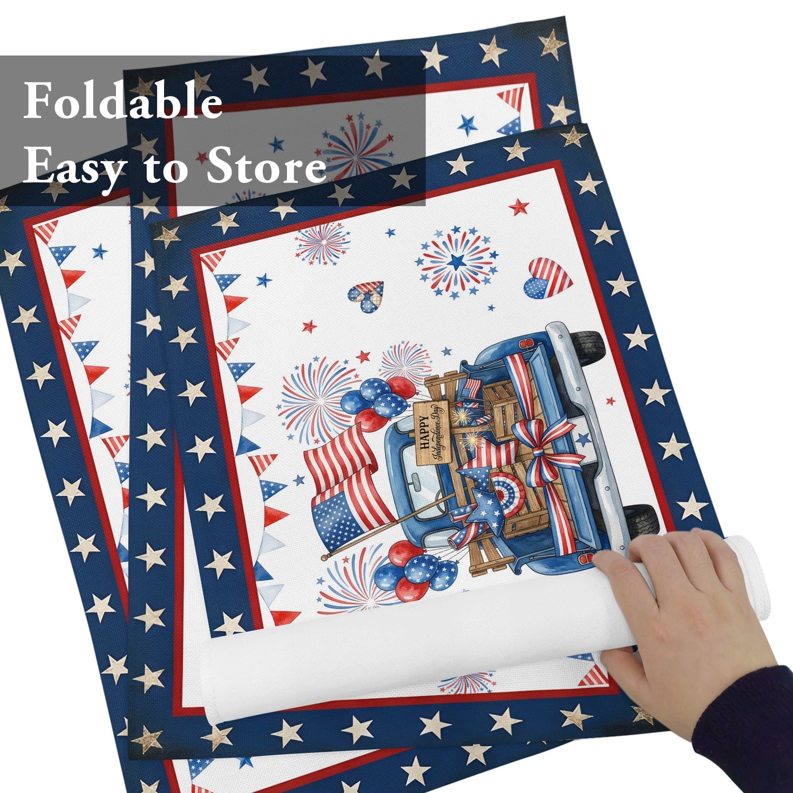 Table Placemats Set of 4,250th Anniversary Retro Truck Non-Slip Kitchen Dining Tables Place Mat,Independence Day Patriotic Washable Table Mats for Home Dinner Holiday Party Banquet