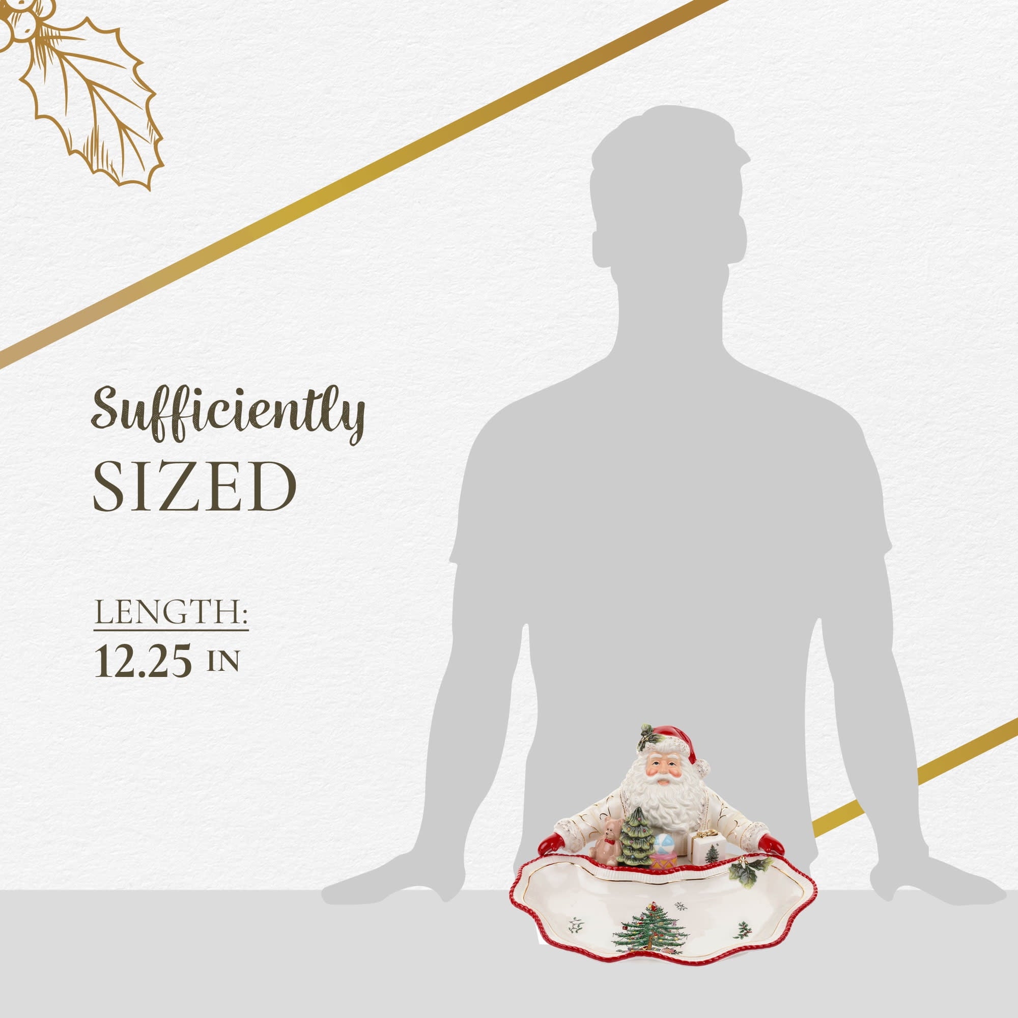 Spode Christmas Tree Gold Collection Figural Santa Dish, 12.25-Inch Holiday Décor Candy Bowl - Fine Earthenware with 22-Karat Gold Accents, Christmas Mantel Decoration & Holiday Tableware