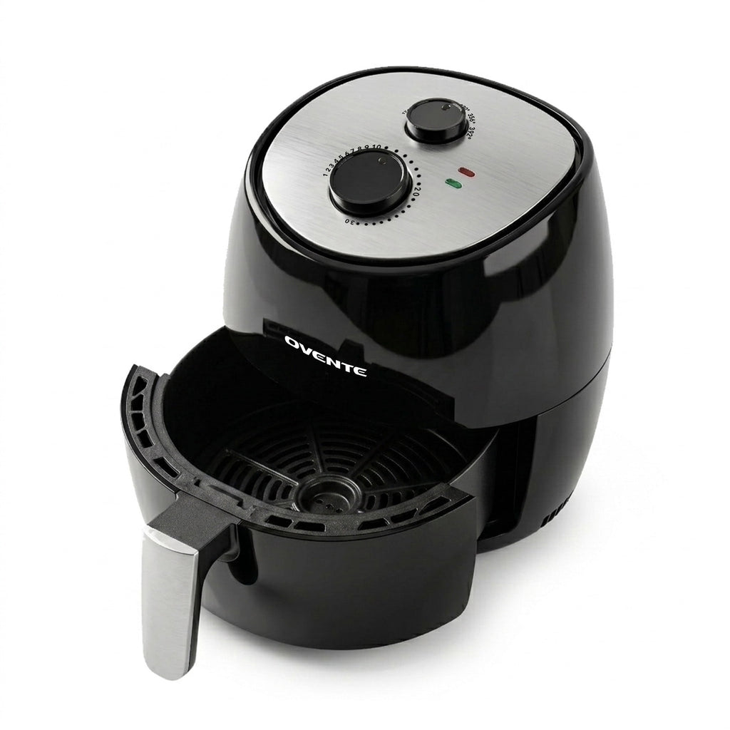 OVENTE Compact Air Fryer for Healthy and Oilless Cooking, 3.2 Qt Nonstick & Dishwasher Safe Basket, 1300W Electric Cooker w/ Adjustable Temperature Control, 30Min Timer & Auto Shutoff, FAM11320B