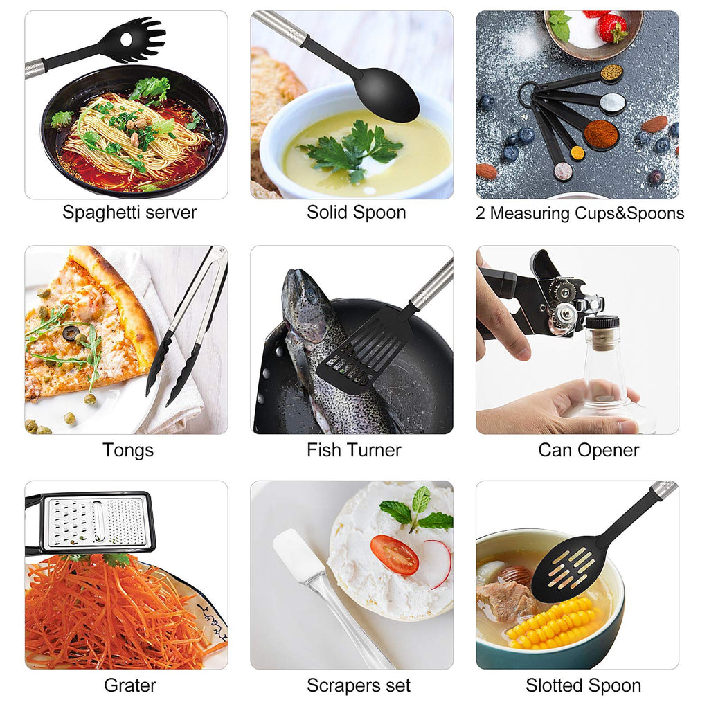 Aertyole Kitchen Utensils Set, 43 PCS Nylon Cooking Utensils Set, Kitchen Spatula Set with Stainless Steel Handles, Heat Resistant Non, Stick Kitchen Gadgets Tools, Pots and Pans Accessories
