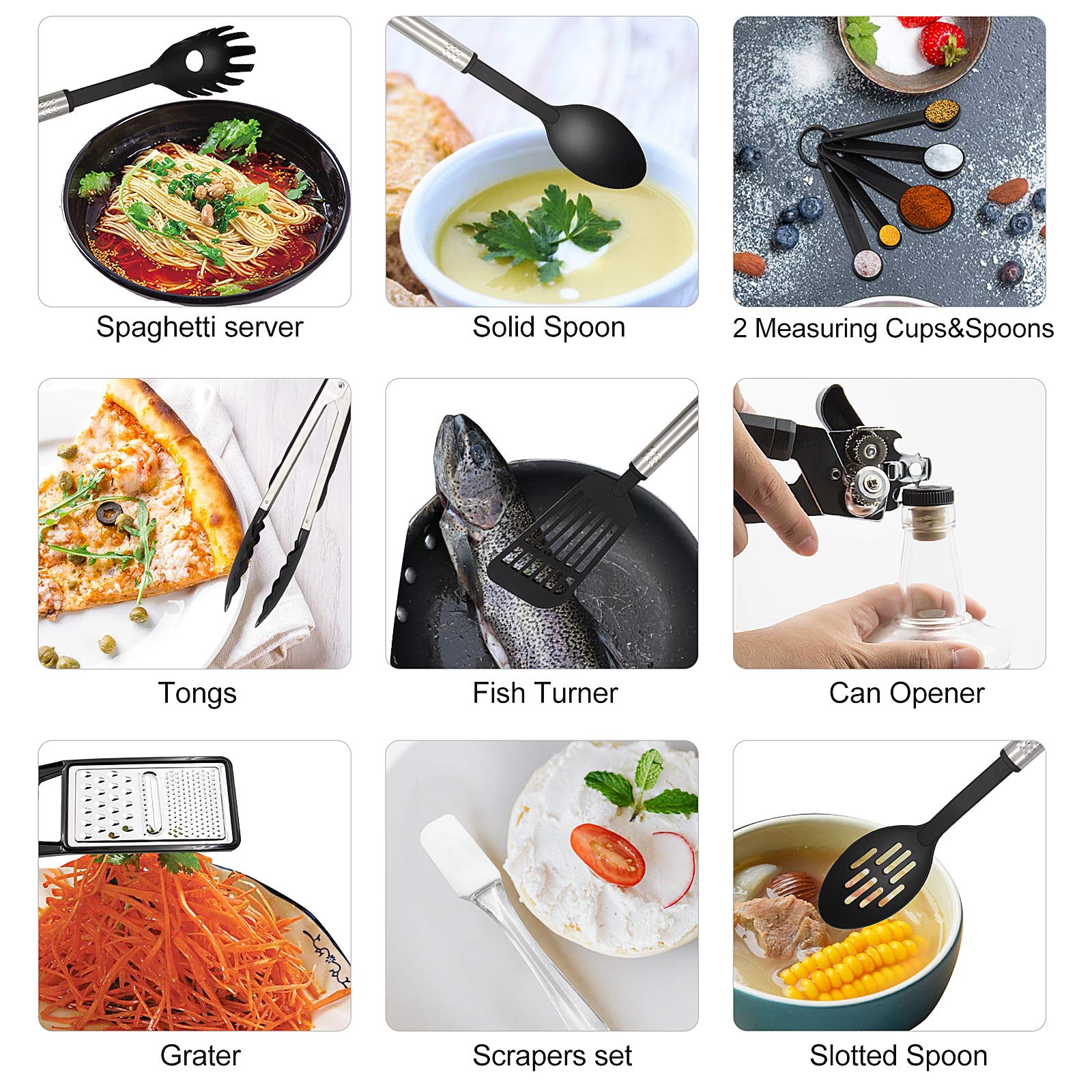 Aertyole Kitchen Utensils Set, 43 PCS Nylon Cooking Utensils Set, Kitchen Spatula Set with Stainless Steel Handles, Heat Resistant Non, Stick Kitchen Gadgets Tools, Pots and Pans Accessories