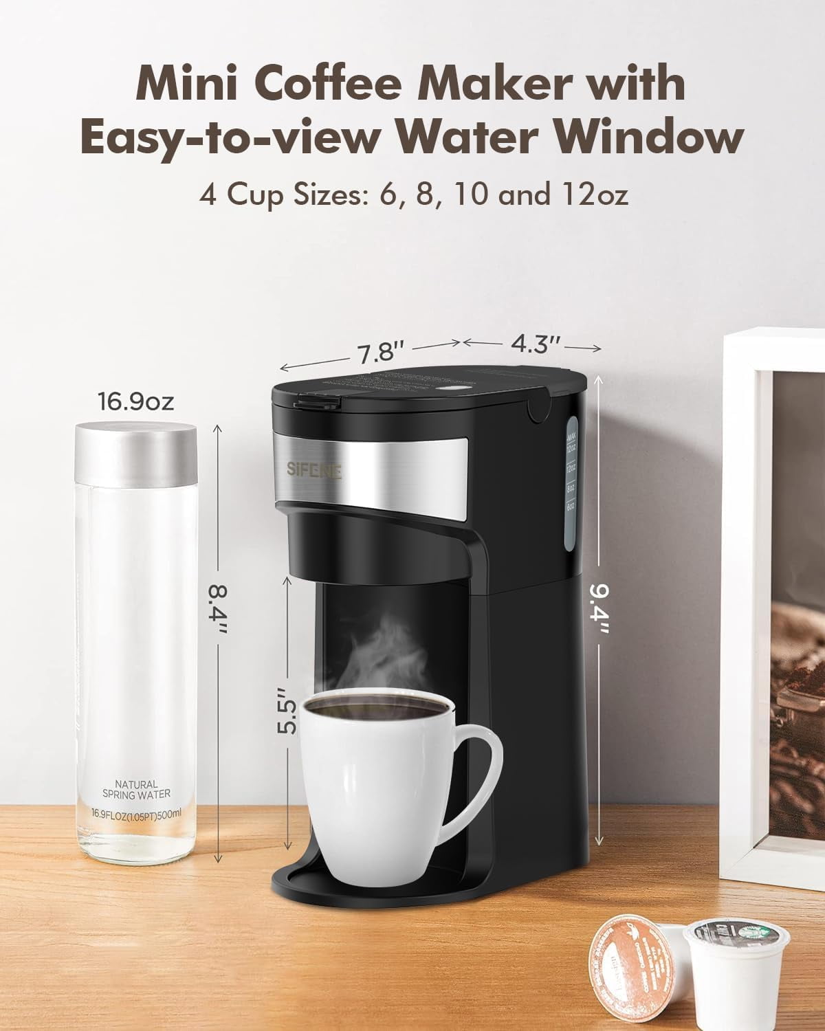 SIFENE 2-in-1 Single Serve Coffee Maker, Compatible with K-Pods & Grounds, Fast Brew, Compact Design, 6-12oz