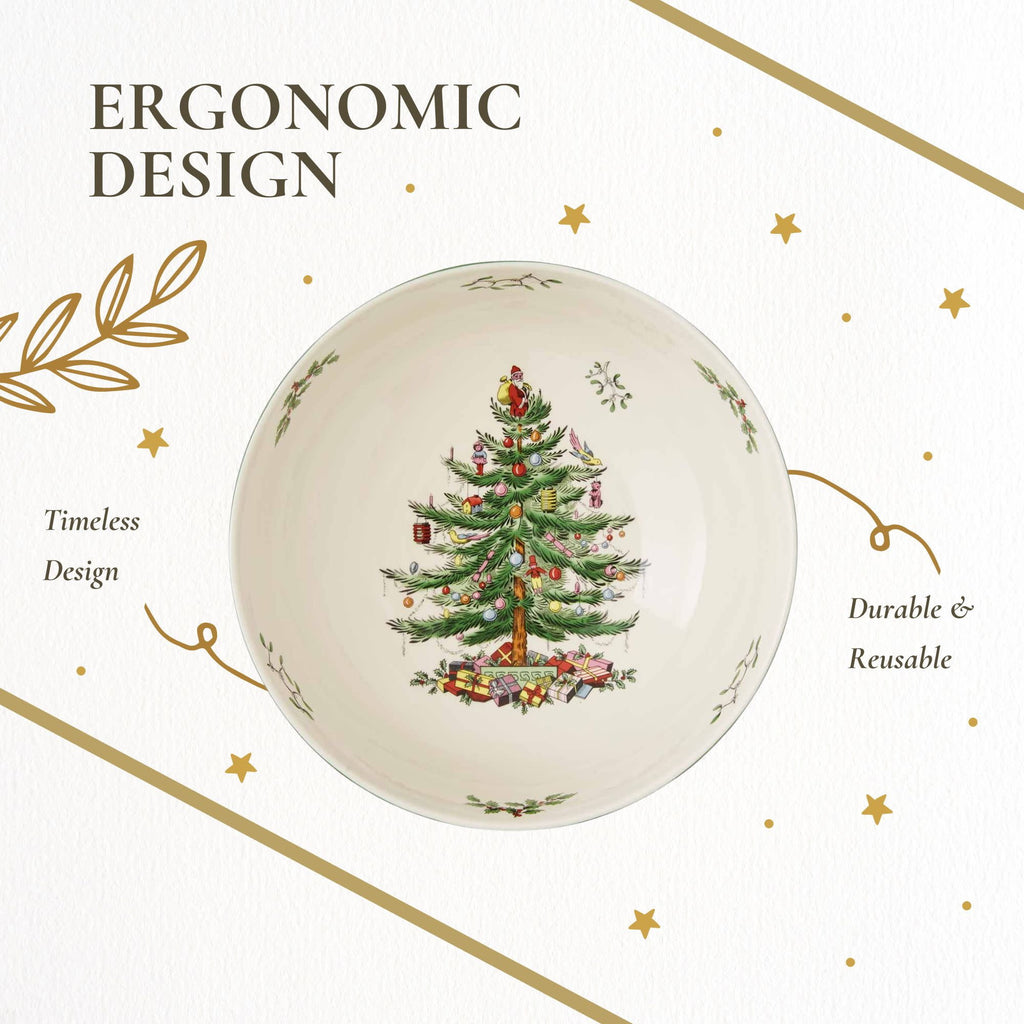 Portmeirion Spode Christmas Tree Serving Bowl - 9-Inch Serving Bowl for serving Pasta, Salad, Fruit, Side Dishes, Holiday Serving Dish, Earthenware - For Serving & Holiday Decor, Dishwasher Safe