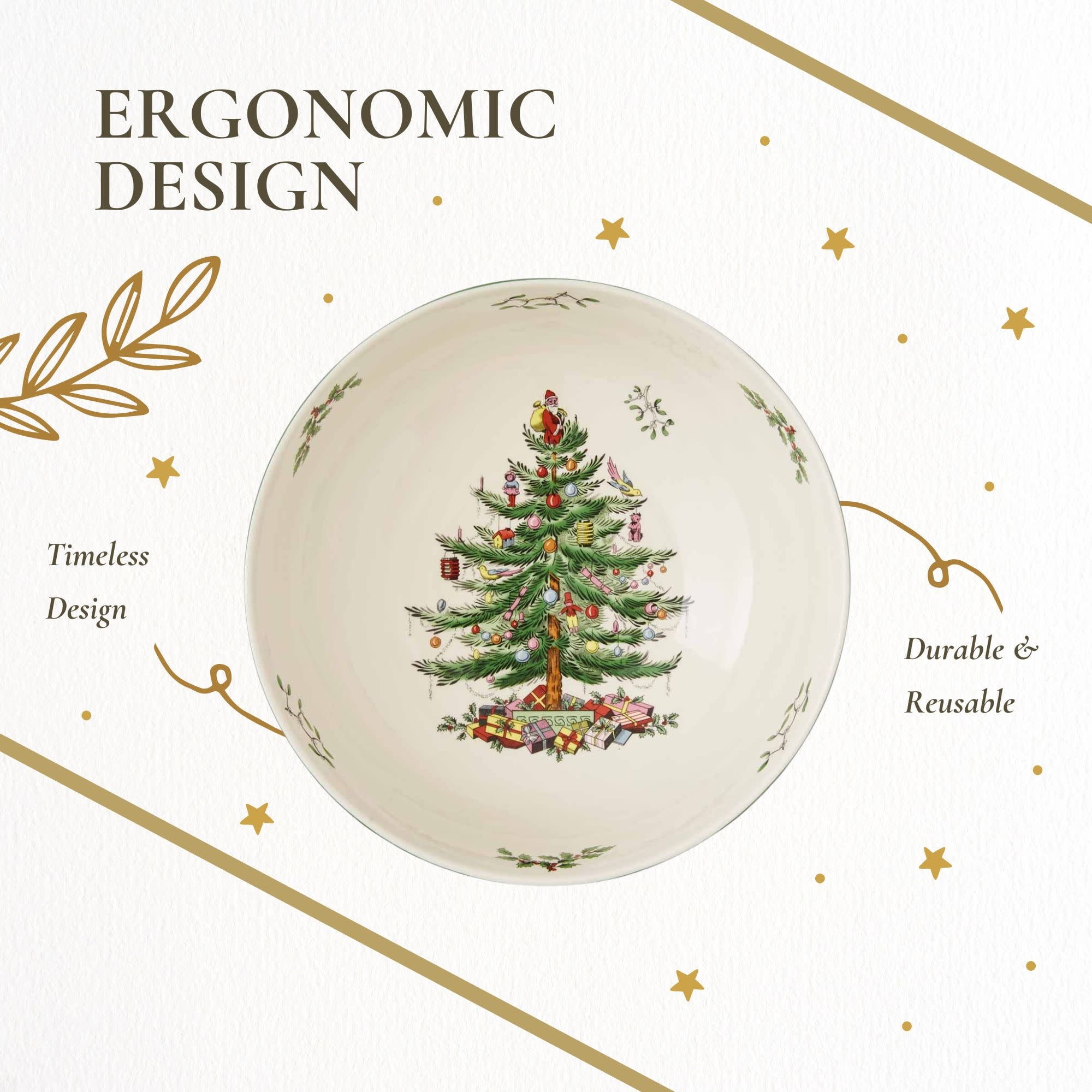 Portmeirion Spode Christmas Tree Serving Bowl - 9-Inch Serving Bowl for serving Pasta, Salad, Fruit, Side Dishes, Holiday Serving Dish, Earthenware - For Serving & Holiday Decor, Dishwasher Safe