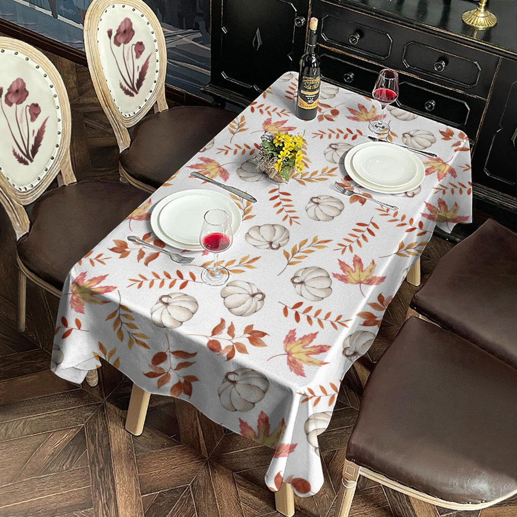 Autumn Leaves Tablecloth Rectangle 60x102 Inch, Fall Printed Table Cover with Harvest Plaid - Wrinkle Resistant Fabric for Thanksgiving & Holiday Dining Decor