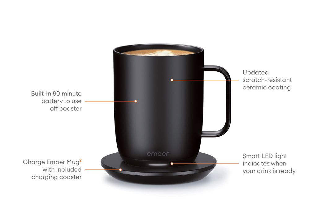 Ember Temperature Control Smart Mug 2, 14 oz, Black, Up To 1.5-hr Battery Life - App Controlled Heated Coffee/Tea Mug - Improved Design