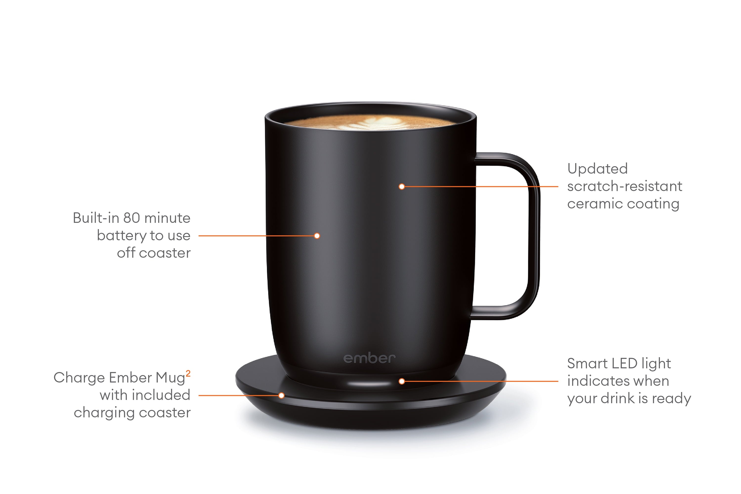 Ember Temperature Control Smart Mug 2, 14 oz, Black, Up To 1.5-hr Battery Life - App Controlled Heated Coffee/Tea Mug - Improved Design