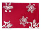Fennco Styles Holiday Embroidered Snowflake Placemats 13" W x 19" L, Set of 4 - Red Festive Table Mats for Home Décor, Banquet, Family Gathering, Christmas and Special Occasion