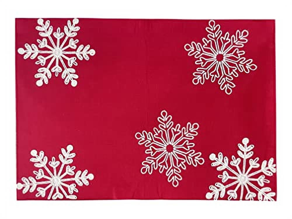 Fennco Styles Holiday Embroidered Snowflake Placemats 13" W x 19" L, Set of 4 - Red Festive Table Mats for Home Décor, Banquet, Family Gathering, Christmas and Special Occasion