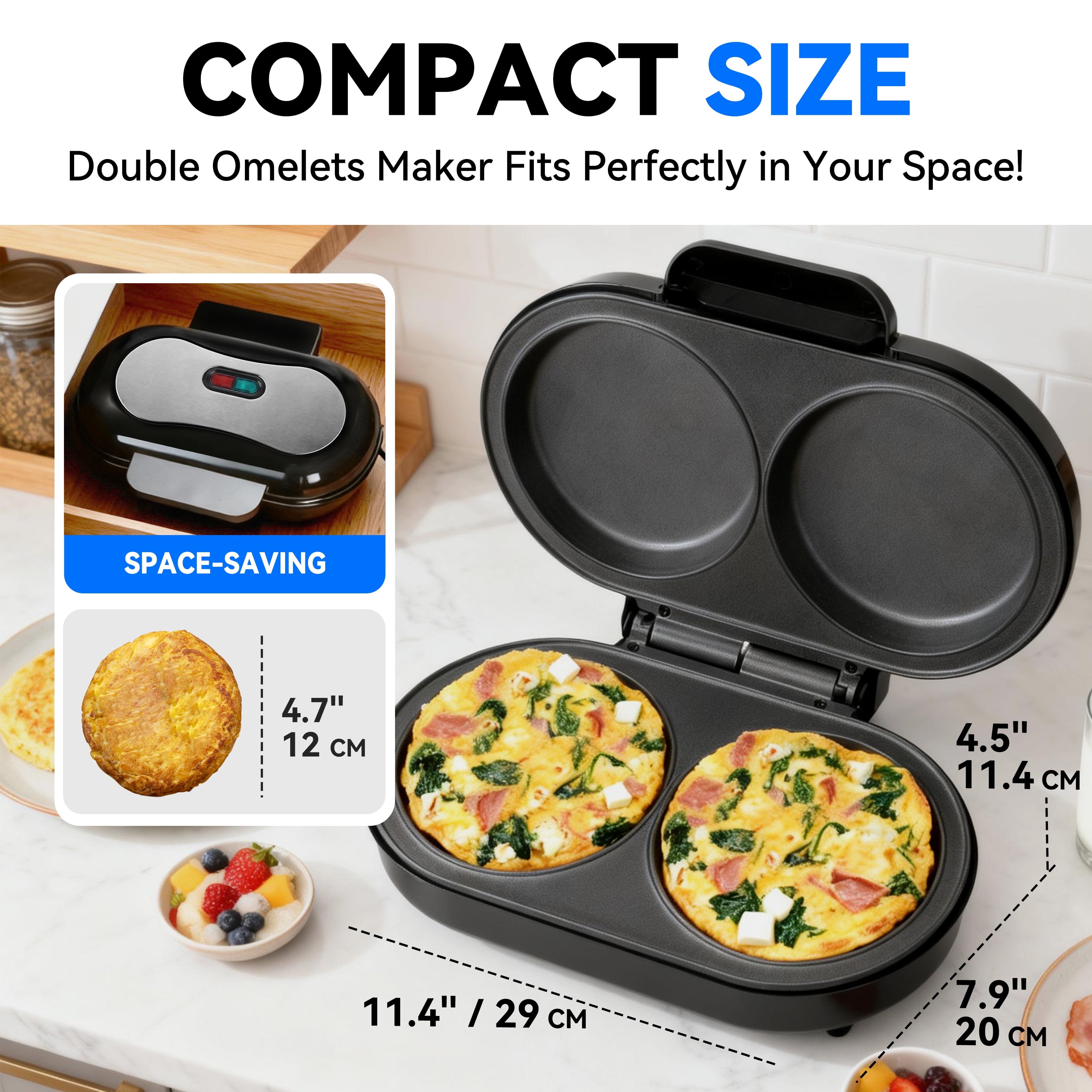 Mailand 2 x 4.75” Omelette Maker Electric, Omelette Pan Nonstick, Egg Bite Maker, 850W, Stainless steel