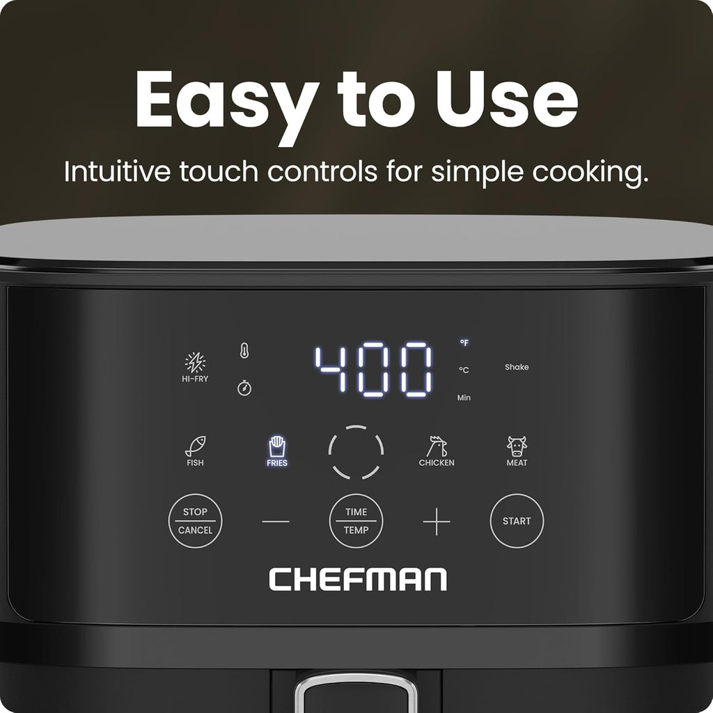 Chefman 6 Qt Compact Digital Touch Air Fryer w/ Hi-Fry & Shake Reminder - Black
