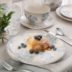 Gibson Home Admiral Hall 12-Piece Matte Stoneware Dinnerware Set – Dinner Plates, Salad Plates & Bowls with Blue Floral Pattern, Durable Everyday Dish Set, Microwave & Dishwasher Safe