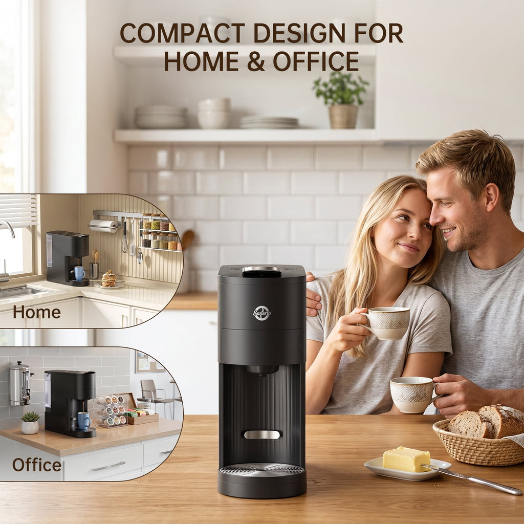 Sanerto Single Serve Coffee Maker Compatible with K Cup Capsules & Grounds,6-12oz Cup Size,1000W 120V, Black