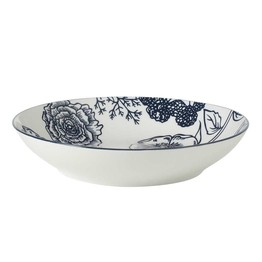 Gibson Home Westerly Court 16-Piece Dinnerware Set, Blue Floral Stoneware Plates & Bowls, Service for 4, Round Durable Everyday Dish Set
