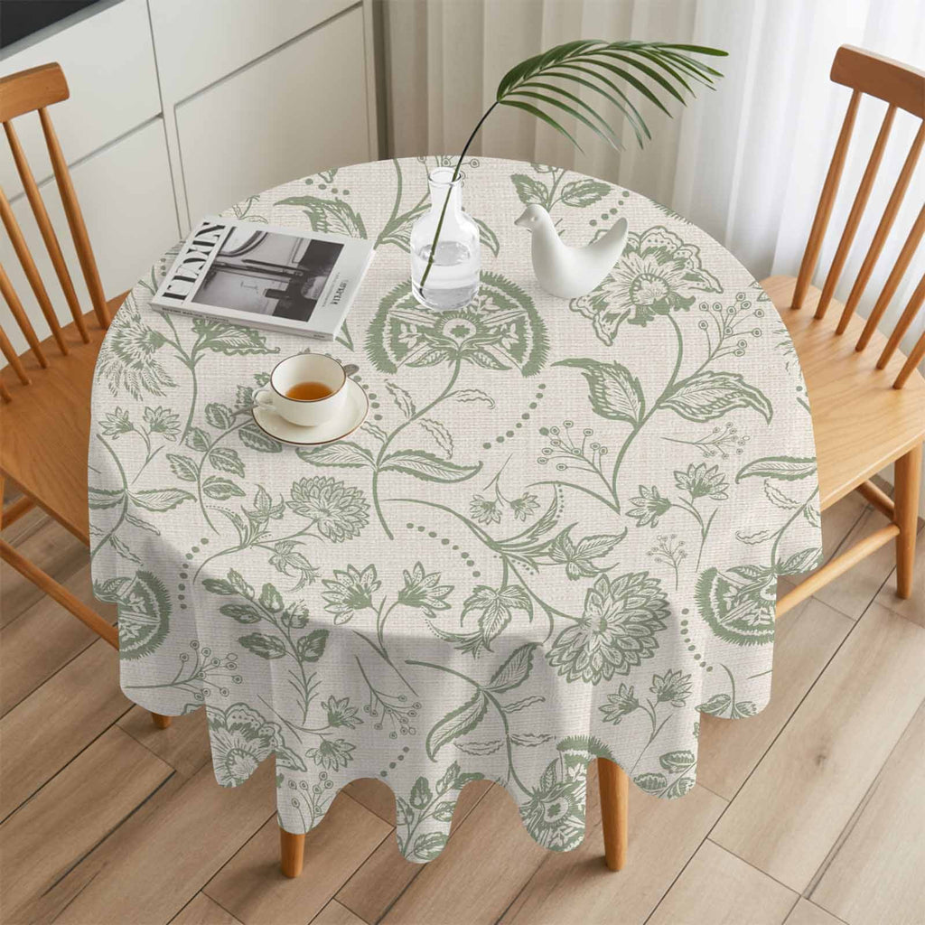 Farmhouse Sage Green Floral Round Tablecloth 54 inches Linen Boho Paisley Flower Rustic Waterproof Oil-Proof Table Cloth Round Table Cover for Holiday Party Picnic Dinner Decor Indoor and Outdoor Use
