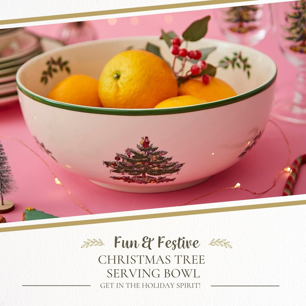 Portmeirion Spode Christmas Tree Serving Bowl - 9-Inch Serving Bowl for serving Pasta, Salad, Fruit, Side Dishes, Holiday Serving Dish, Earthenware - For Serving & Holiday Decor, Dishwasher Safe