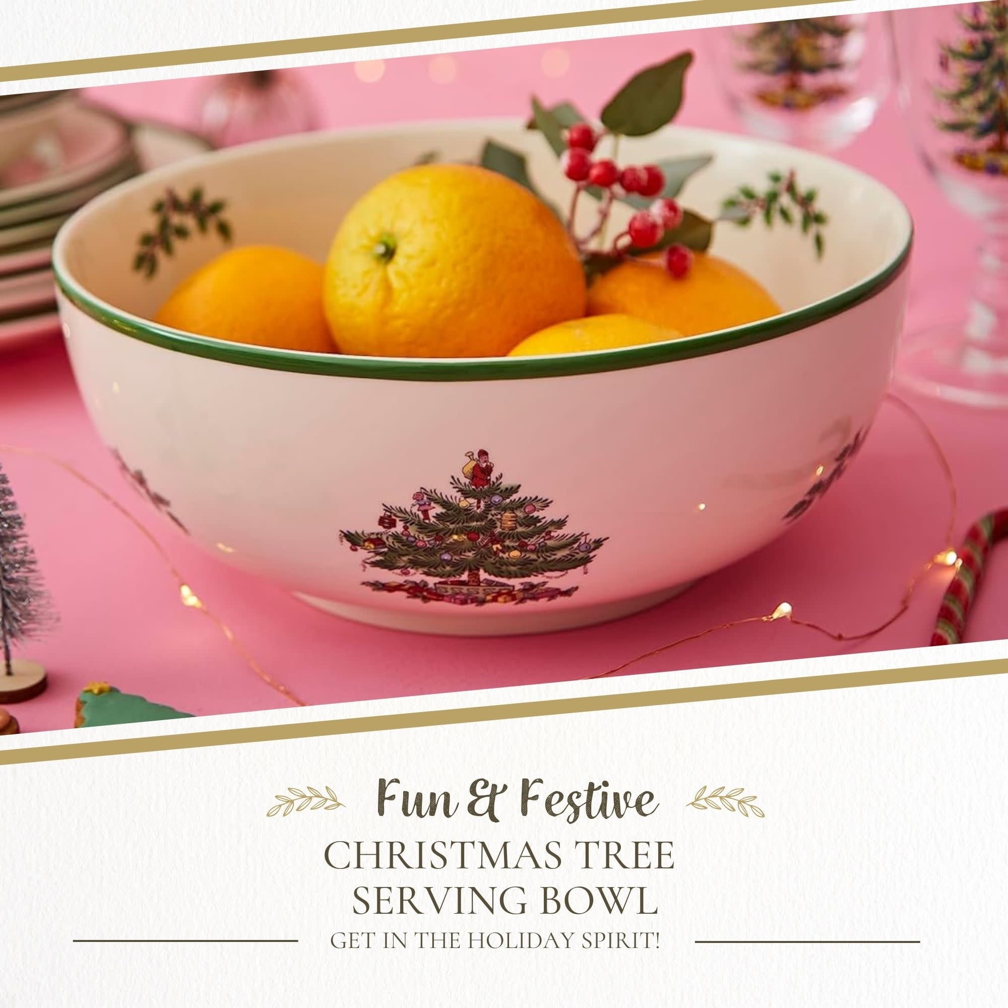 Portmeirion Spode Christmas Tree Serving Bowl - 9-Inch Serving Bowl for serving Pasta, Salad, Fruit, Side Dishes, Holiday Serving Dish, Earthenware - For Serving & Holiday Decor, Dishwasher Safe
