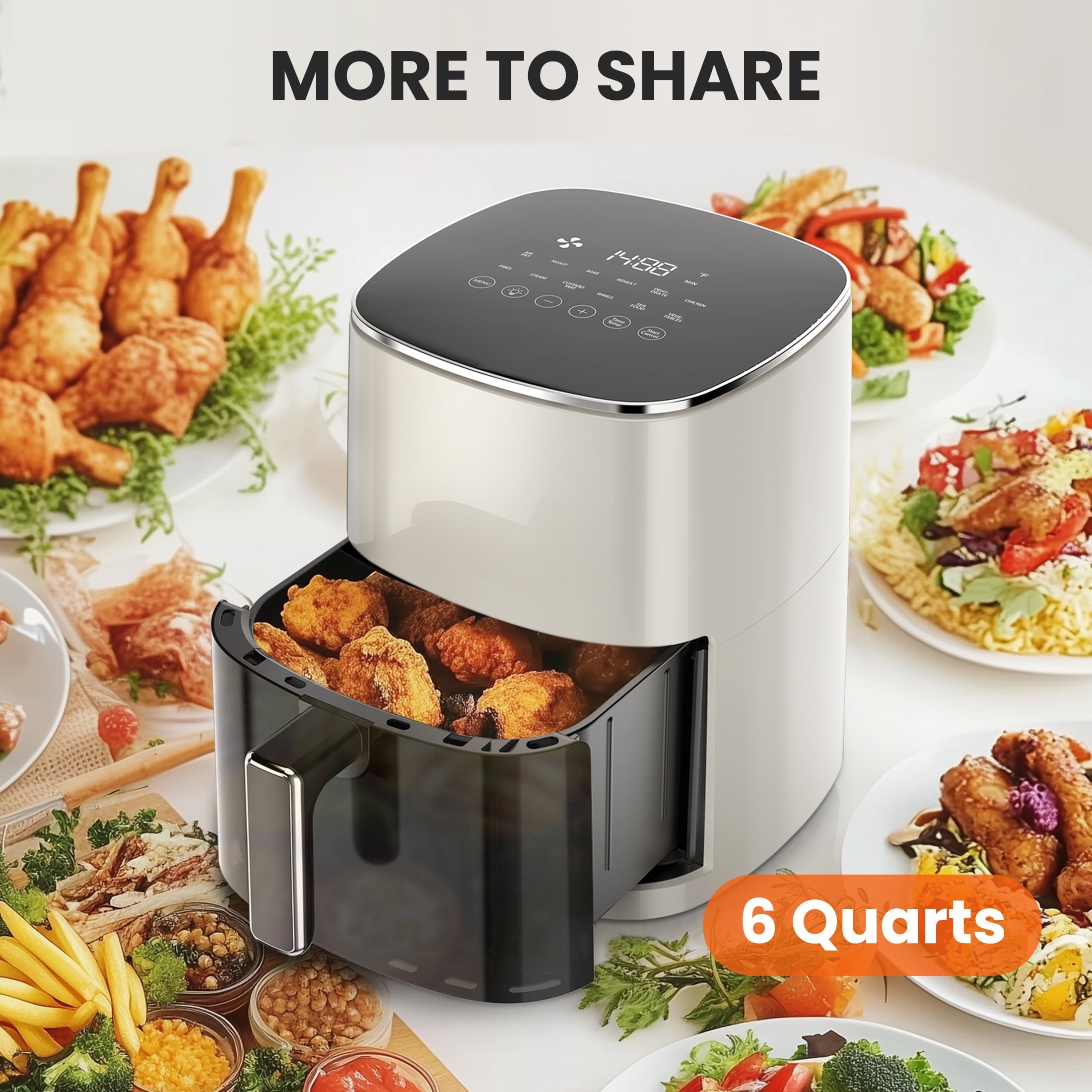 EDX Air Fryer,6 Qt Compact & Large with 400F for Crispy, Electric Multifunctional Cooker with Digital LED, Beige