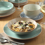 Gibson Home Stonebury 16 Piece Plates and Bowls Assorted Color Dishes - Handpainted Stoneware Dinnerware Set - Service for 4