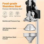 M Buder Manual Juicer, 304 Stainless Steel Hand Juicer Squeezer Easy Juicing, Fruit Squeezer Ergonomic & Easy to Clean Manual Citrus Juicer, Black