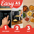 Gourmia 4 Qt Air Fryer, 12 Presets, Digital Display, FryForce 360°, Compact, Black