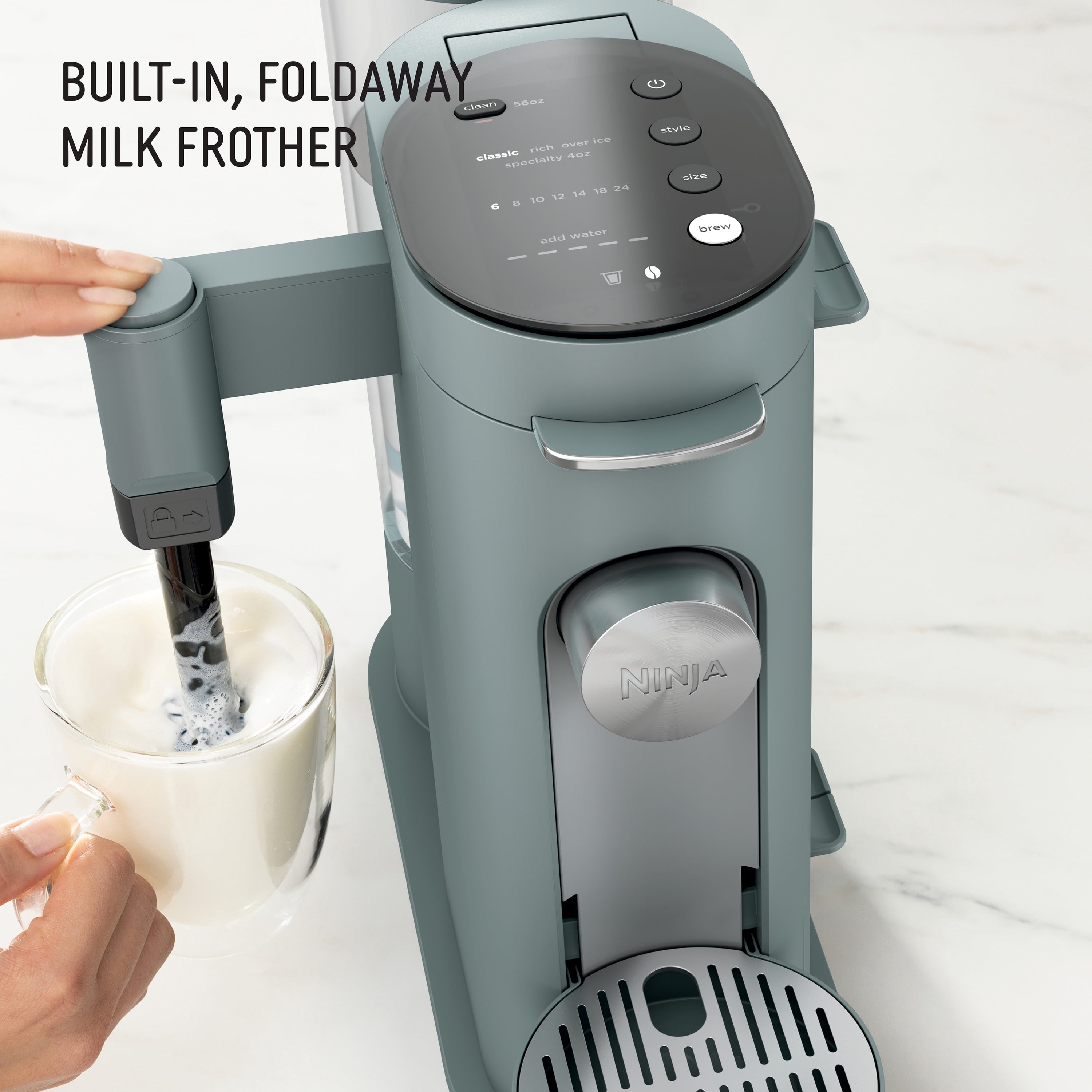 Ninja Pods & Grounds Specialty Single-Serve Coffee Maker, K-Cup Pod Compatible, Built-In Milk Frother, PB051SG, Sage Green