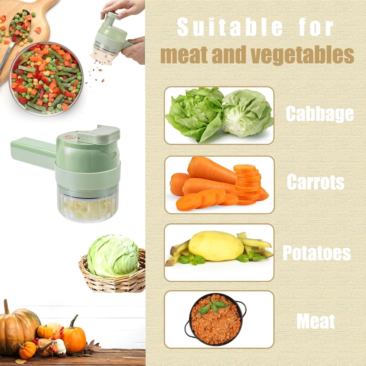 4 in 1 Vegetable Chopper Electric, Handheld Choppers, Smart Kitchen Appliances for Pepper, Garlic, Onion, Celery & Meat