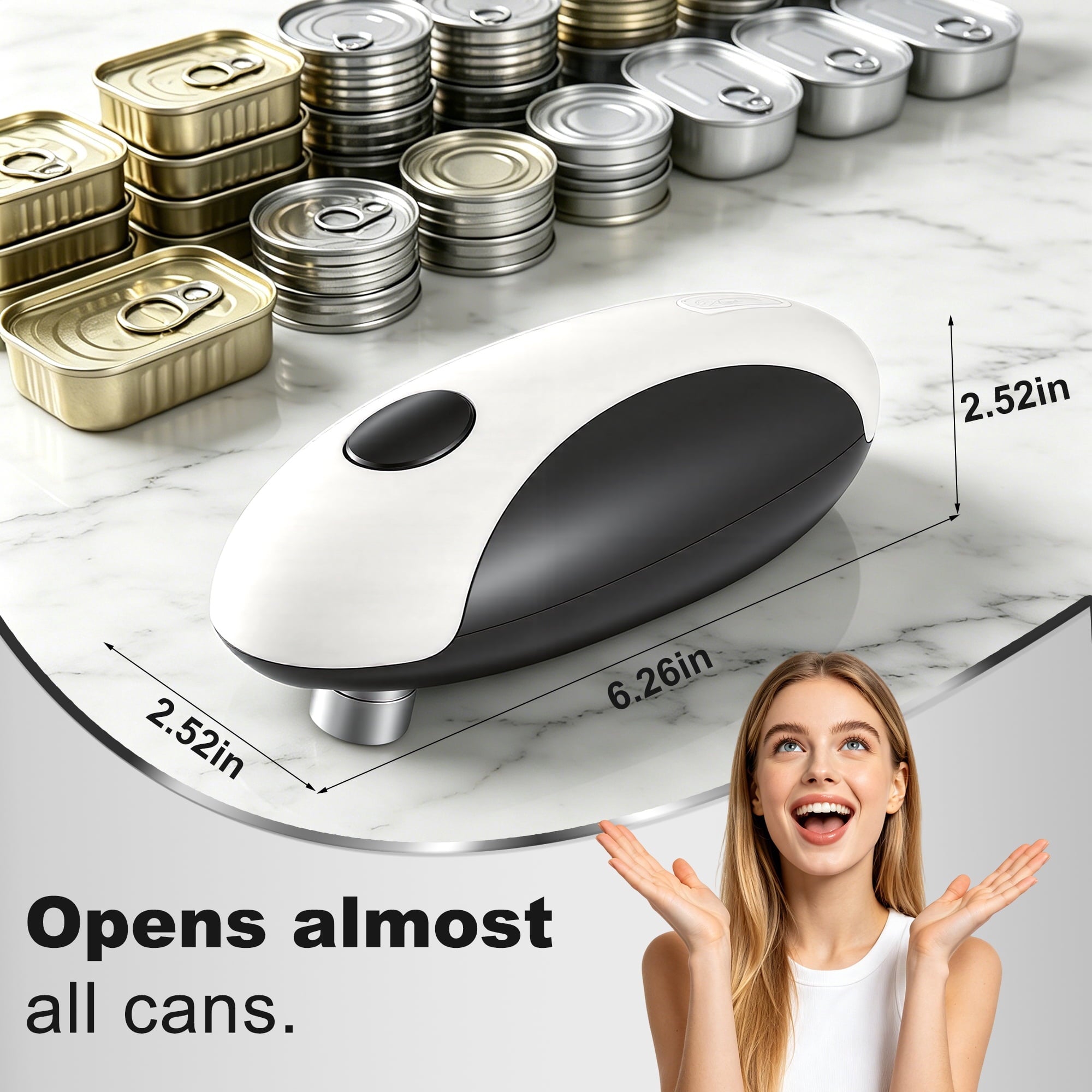 Electric Can Opener, One-Touch Automatic, Cordless Rechargeable, Hands-Free Kitchen Gadget, Smooth Edge Cutter