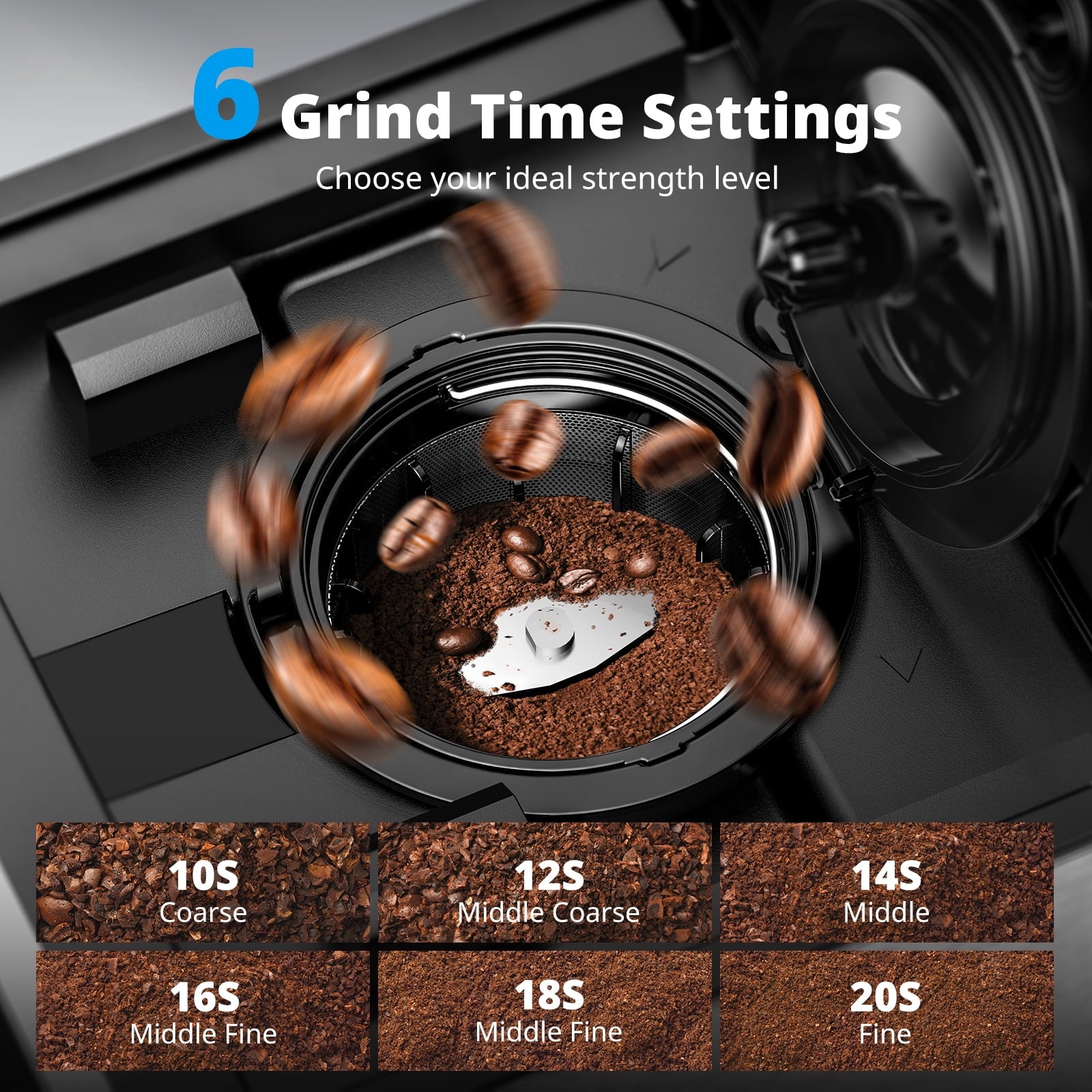 AIRMSEN 3 in 1 Single Serve Coffee Maker with Grinder, K Cup Coffee Machine Compatible with Grounds and Beans, Instant Coffee Pot with 6 Grind Levels & 6-14oz Cup Sizes, BPA-Free