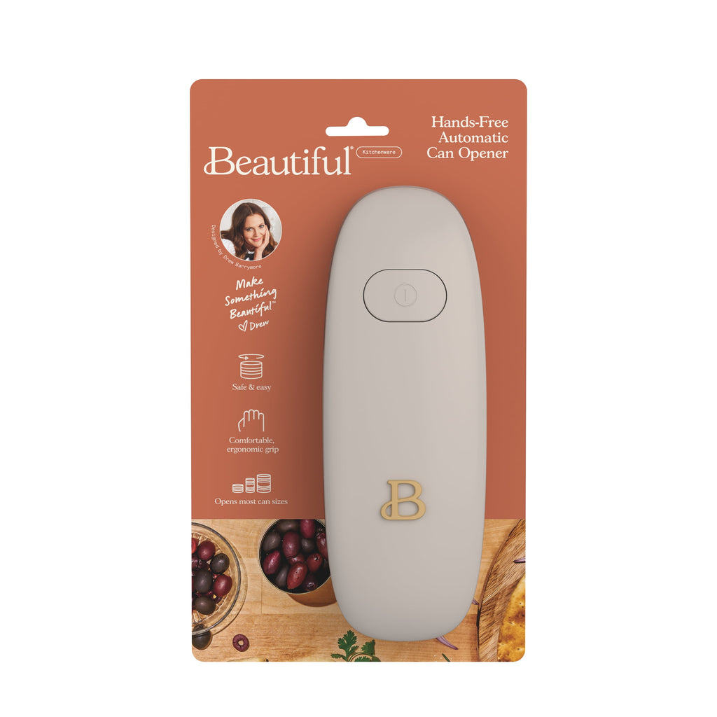 Beautiful Hands-Free Battery Operated Electric Can Opener, Porcini Taupe by Drew Barrymore